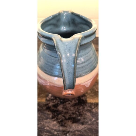 Signed Handcrafted Pitcher With Blue & Brown Gradient Glaze - Picture 3 of 4